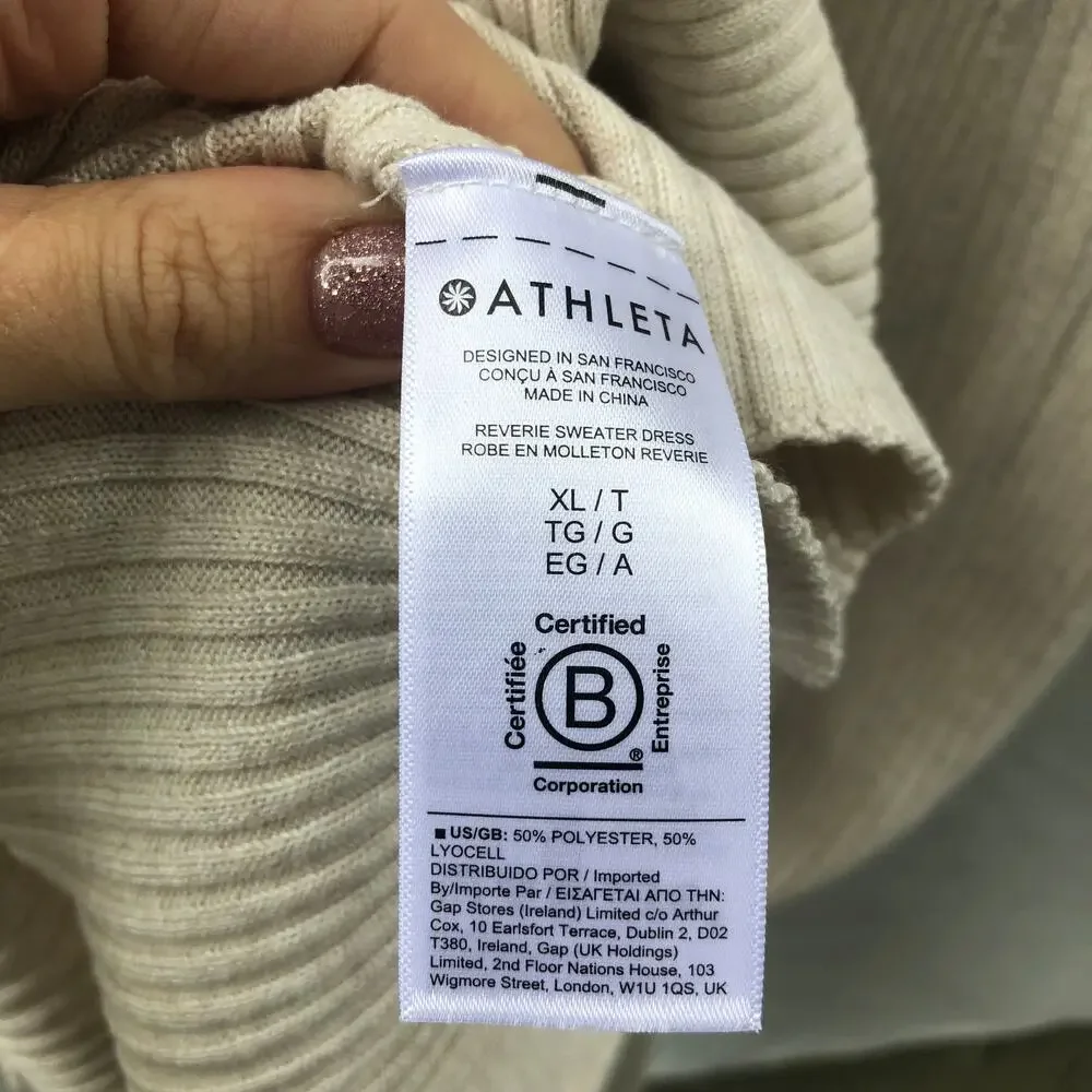 Athleta Reverie Knit Sweater Dress Pale Grey Sea Salt Lyocell XL Tall NWT